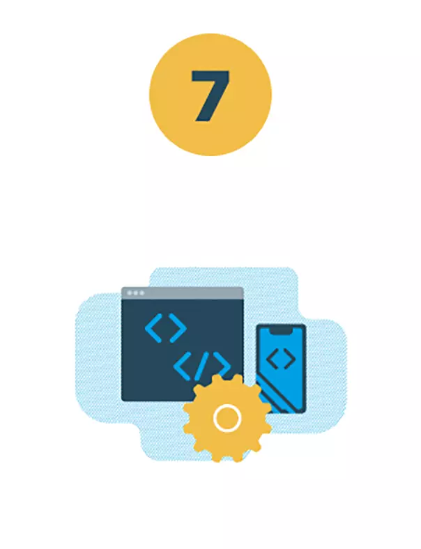 Code on a screen, a gear, and a cell phone. Click for definition of agile principle 7.